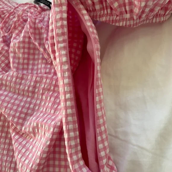 Zara Women's Pink and White Checkered Dress - Picture 5 of 6